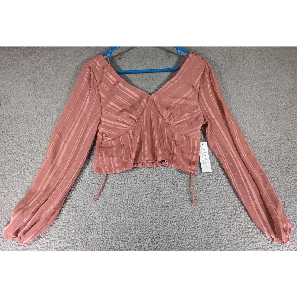 Kirious Crop Top Womens Size Medium Pink Long Sleeve Textured Blouse